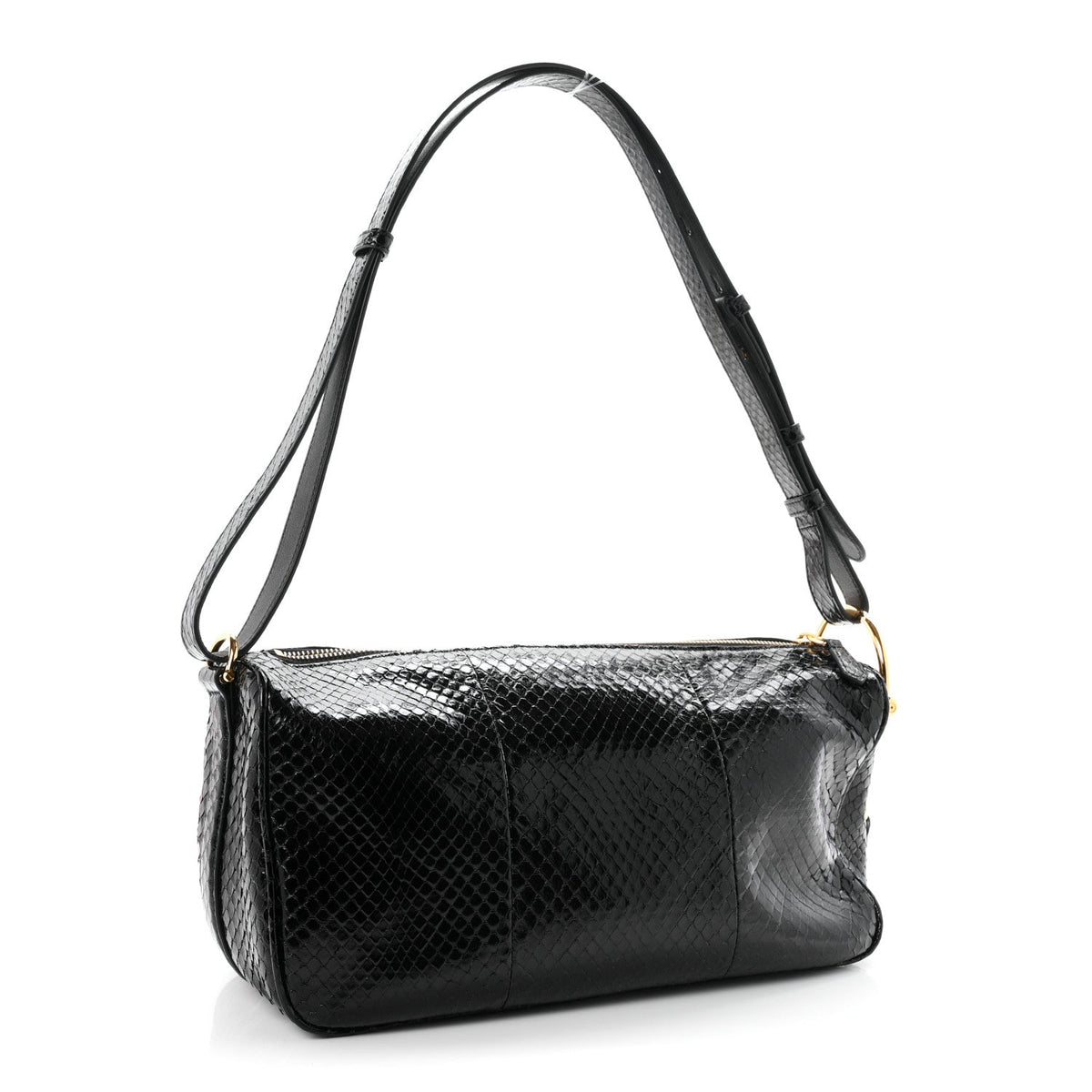 Gucci Snakeskin Half Horsebit Medium Shoulder Bag Black