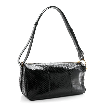 Gucci Snakeskin Half Horsebit Medium Shoulder Bag Black