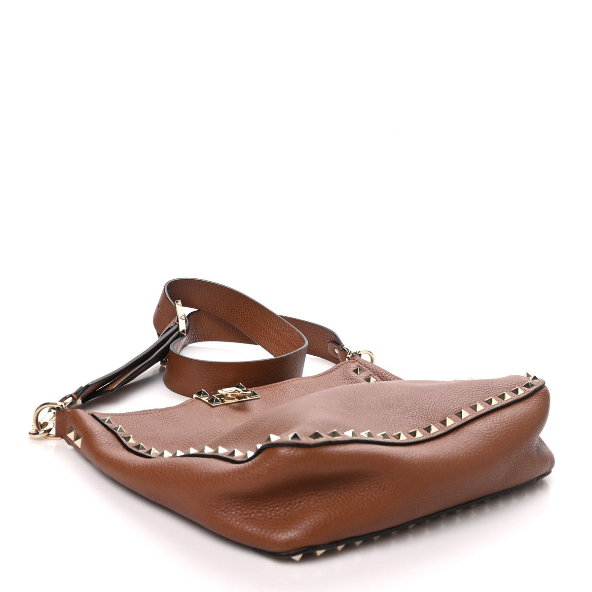 Valentino Garavani Pebbled Calfskin Small Rockstud Messenger Bag Light Cuir