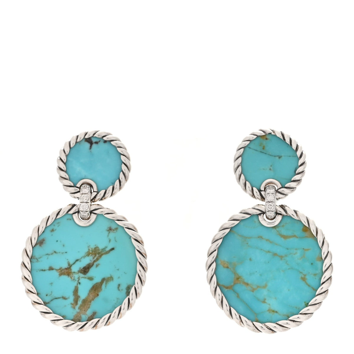 Sterling Silver Diamond Turquoise Elements Double Drop Earrings