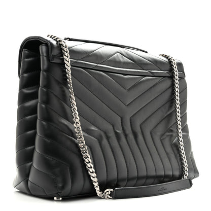 Saint Laurent Calfskin Y Quilted Large Loulou Chain Satchel Black