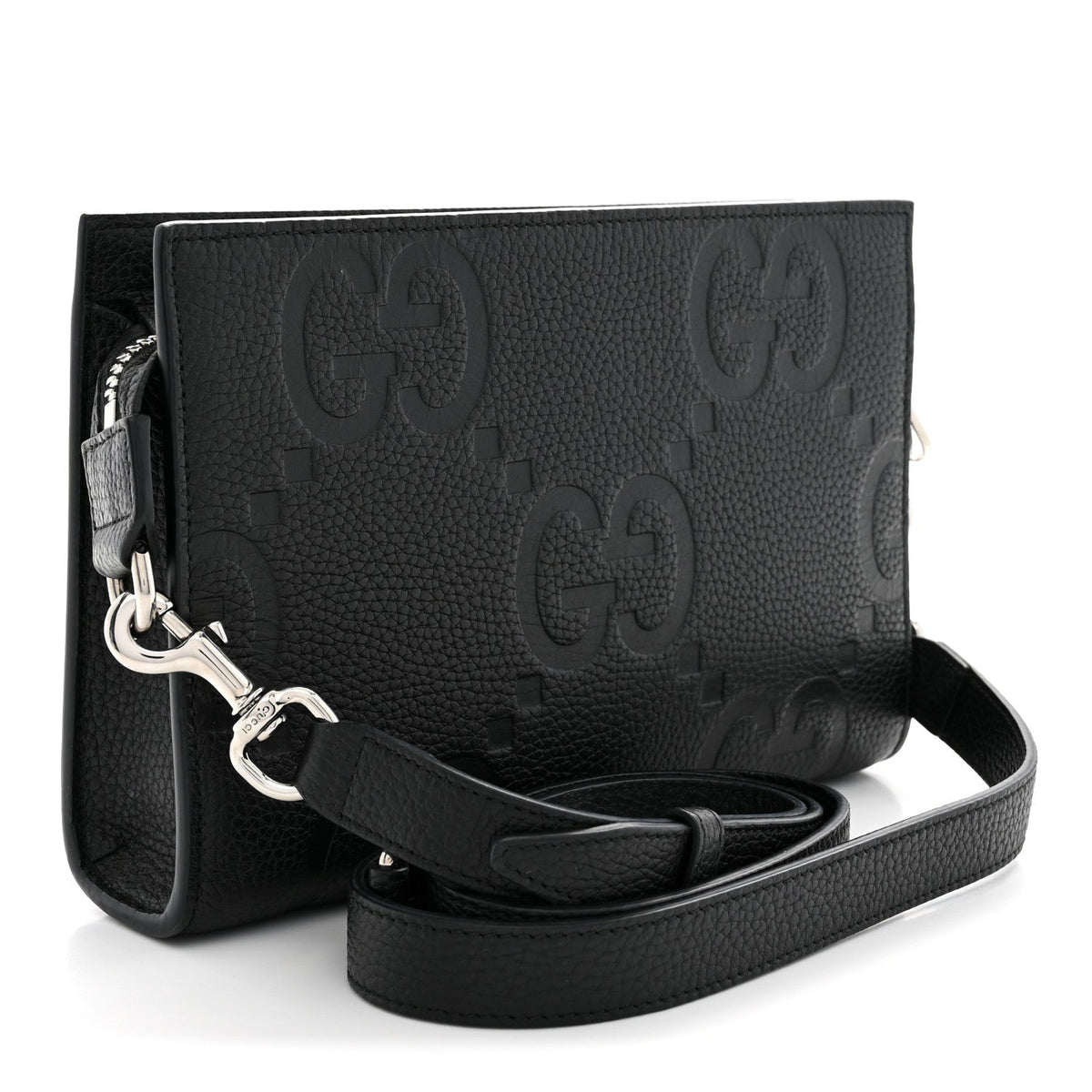 Gucci Jumbo GG Textured Dollar Calfskin Crossbody Bag Black
