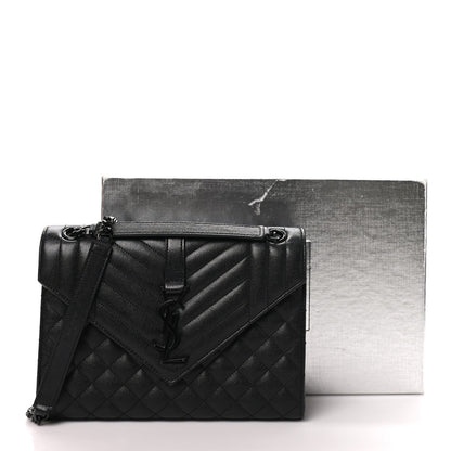 Saint Laurent Grain De Poudre Mixed Matelasse Triquilt Medium Monogram Satchel Black