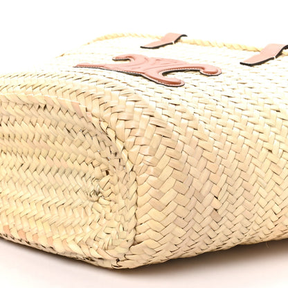 Celine Raffia Calfskin Triomphe Medium Panier Tan