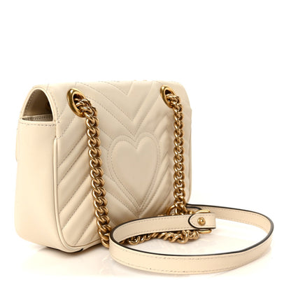 Gucci Calfskin Matelasse Mini GG Marmont Shoulder Bag White