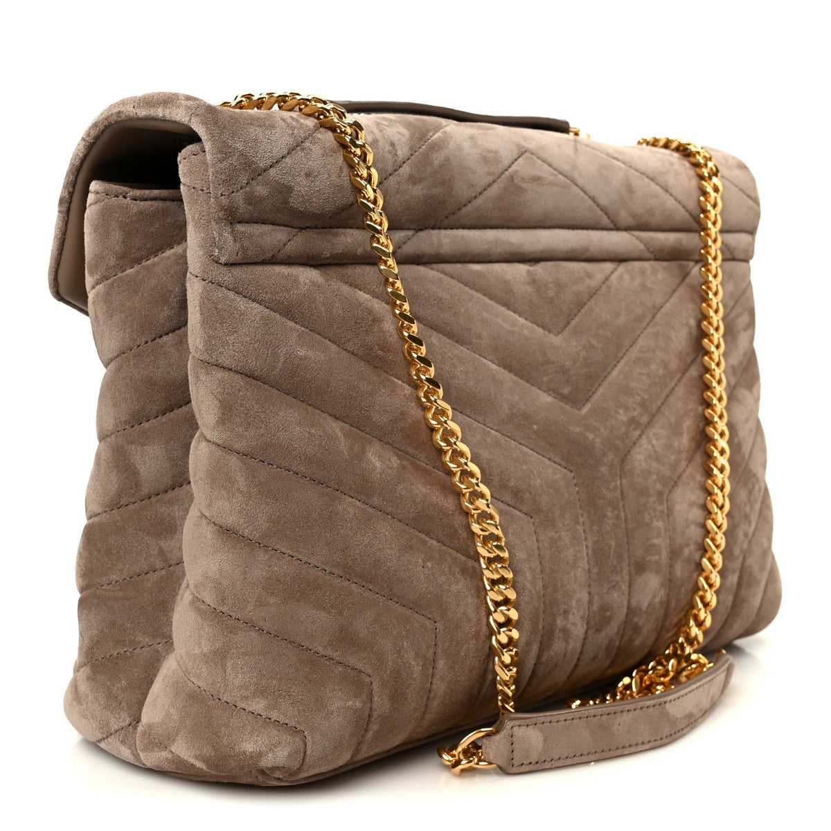 Saint Laurent Suede Y Quilted Medium Loulou Chain Satchel Taupe