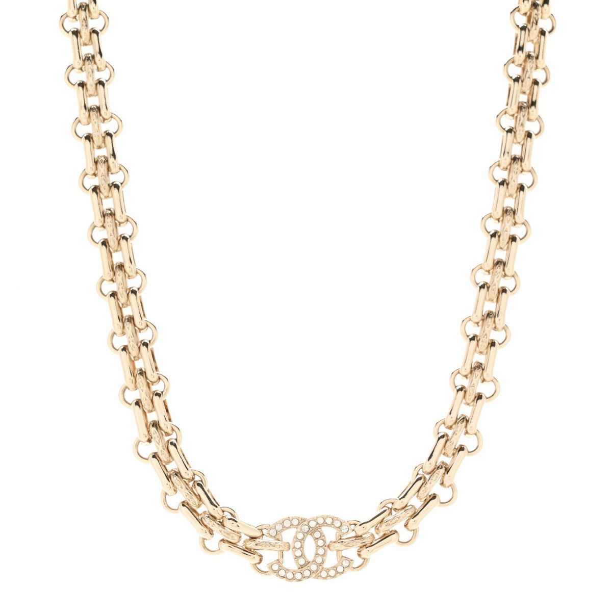 Chanel Metal Crystal CC Choker Necklace Gold