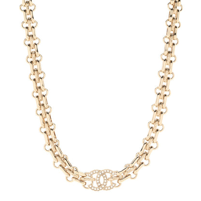 Chanel Metal Crystal CC Choker Necklace Gold