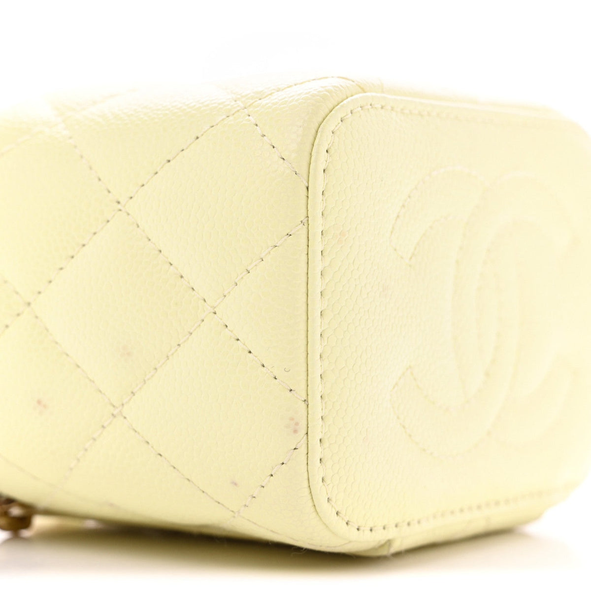 Chanel Caviar Quilted Mini Vanity Case With Chain Light Yellow