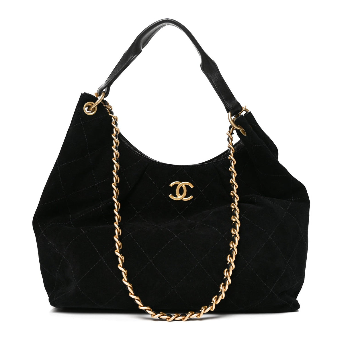 Chanel Suede Calfskin Lambskin Quilted Maxi Hobo Black
