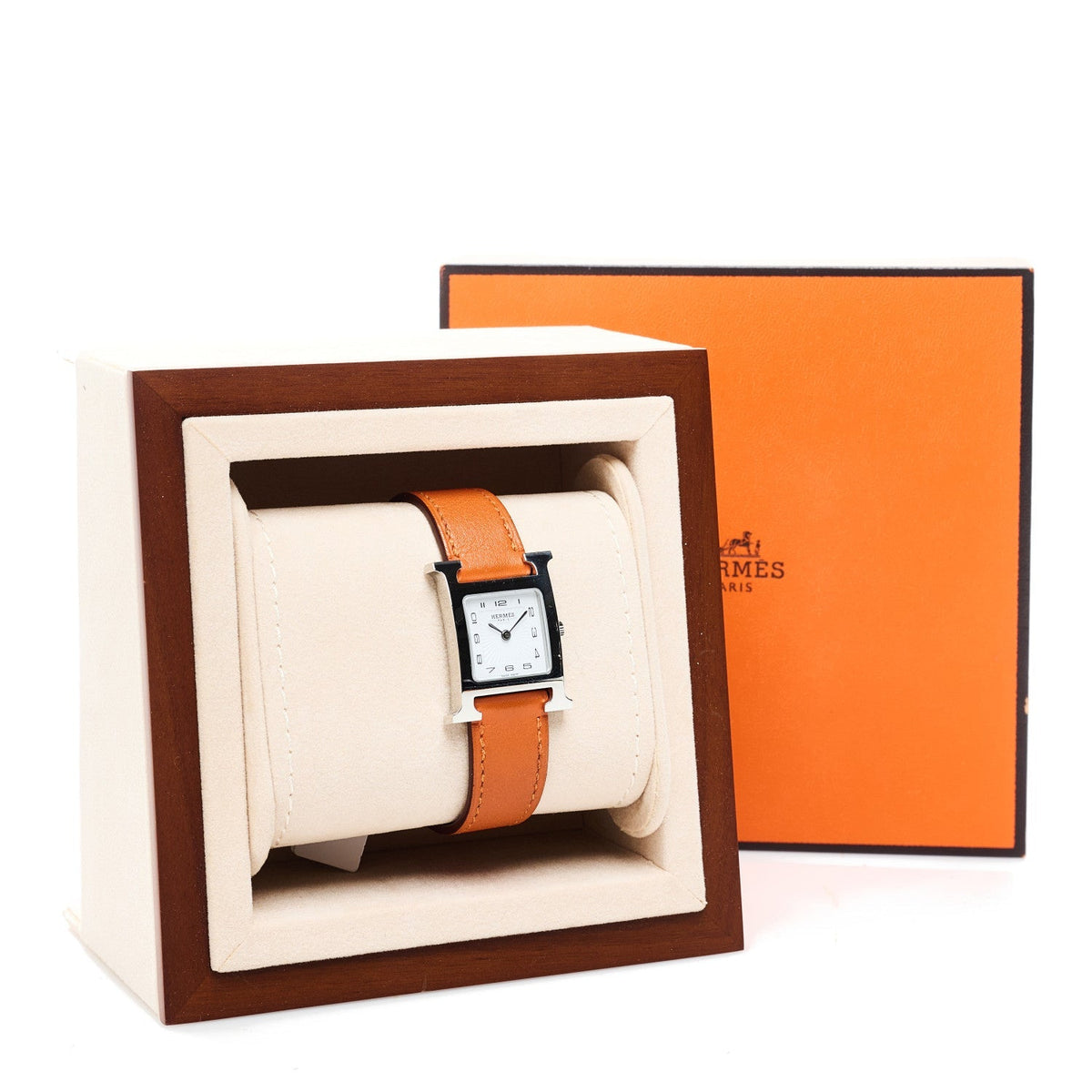 Hermes Stainless Steel Swift 21mm Heure H Watch Orange