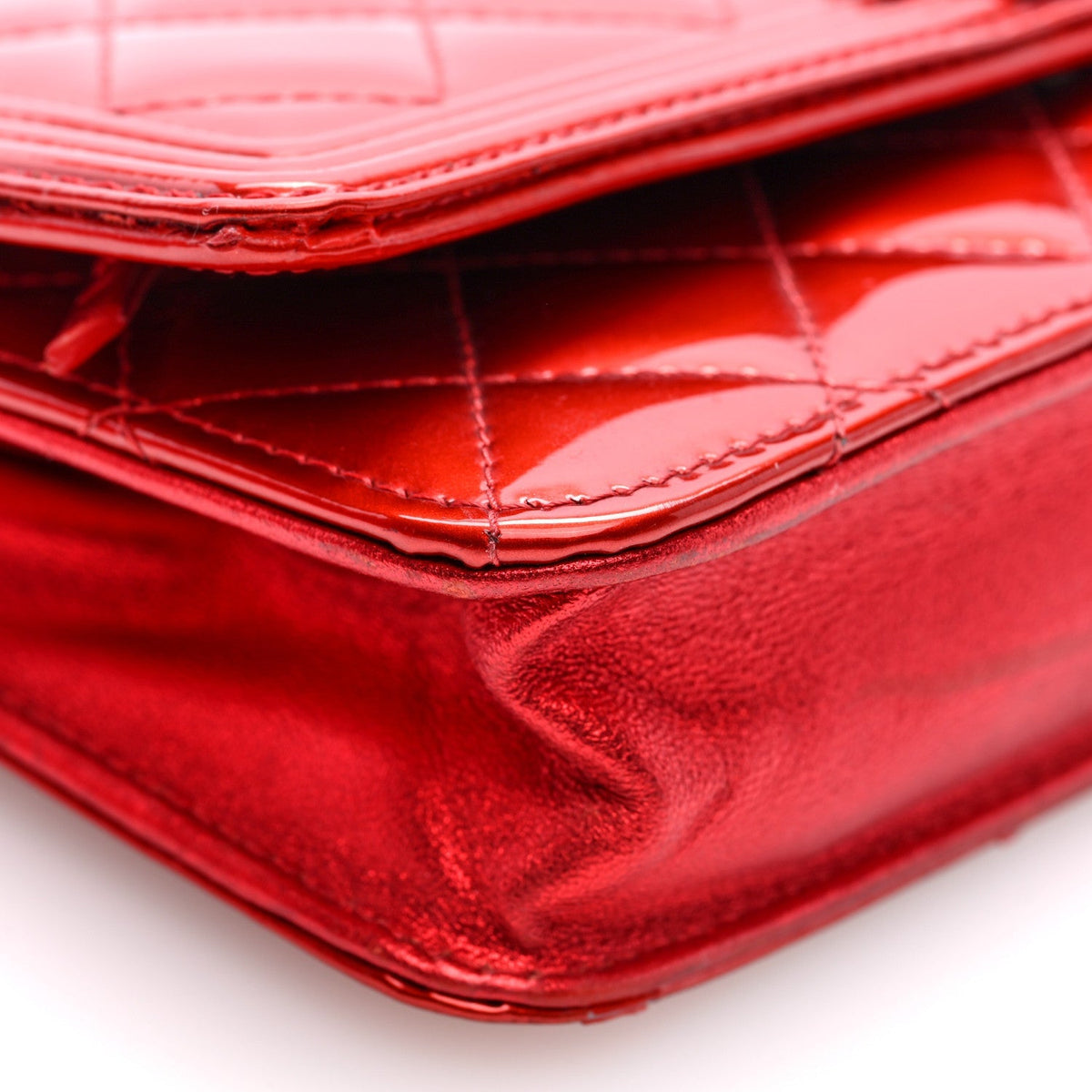 Chanel Metallic Patent Calfskin Quilted Boy Wallet On Chain Red 1985854