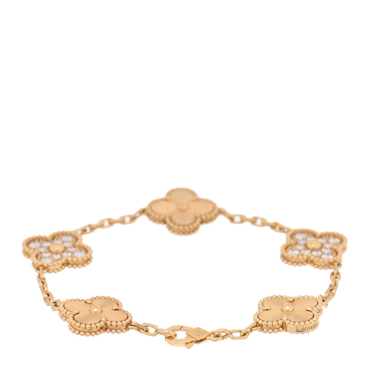 Van Cleef & Arpels 18K Yellow Gold Diamond 5 Motifs Guilloche Vintage Alhambra Bracelet