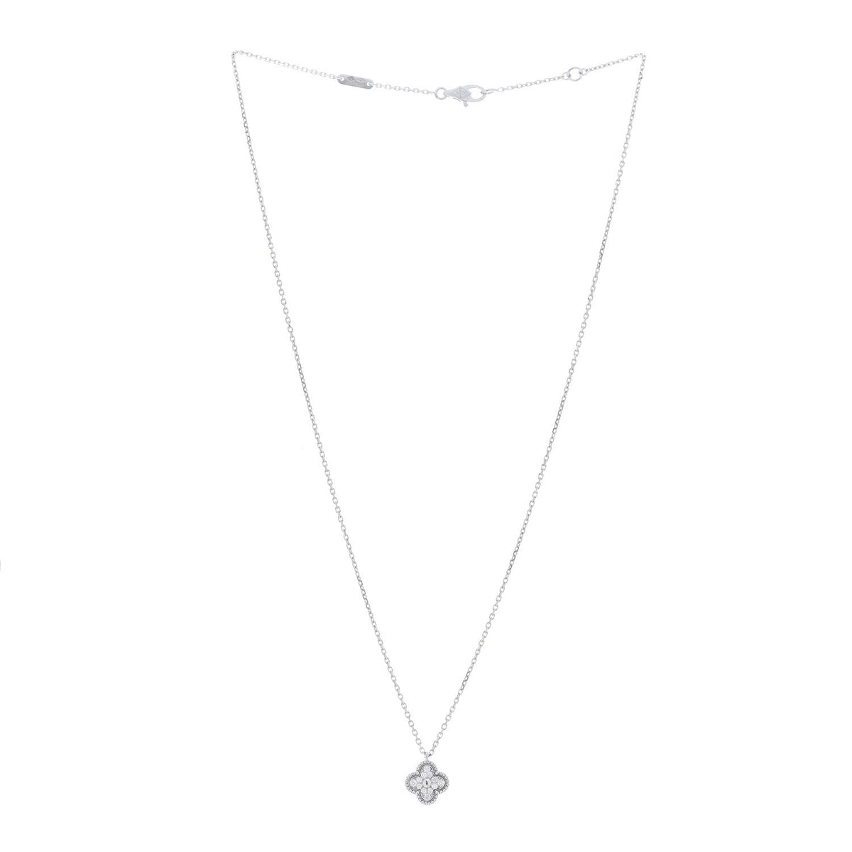 Van Cleef & Arpels 18K White Gold Diamond Sweet Alhambra Pendant Necklace