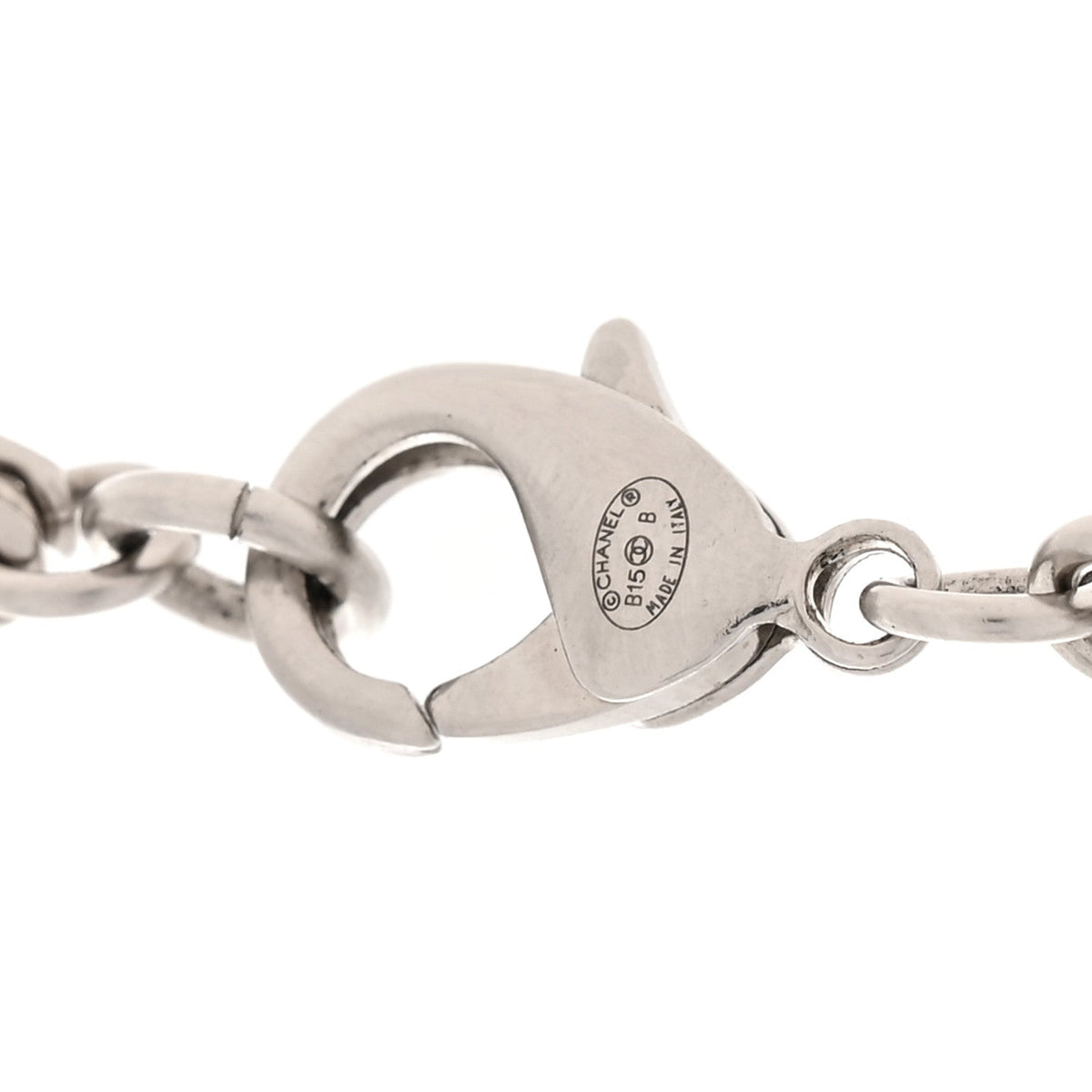 Chanel Baguette Crystal CC Shield Multi Strand Long Chain Necklace Silver