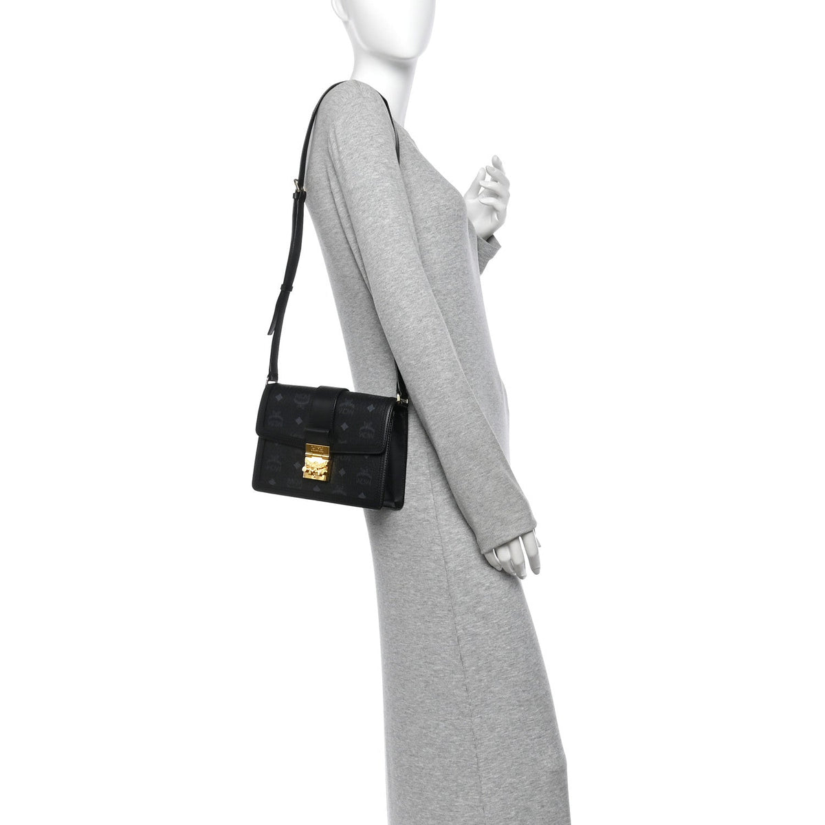 MCM Visetos Small Tracy Shoulder Bag Black