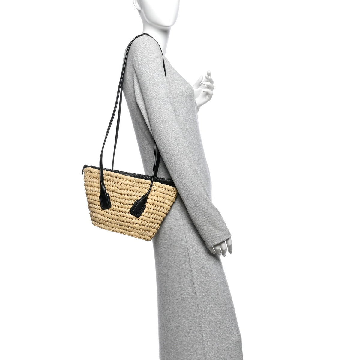 Bottega Veneta Raffia Calfskin Small Arco Basket Black