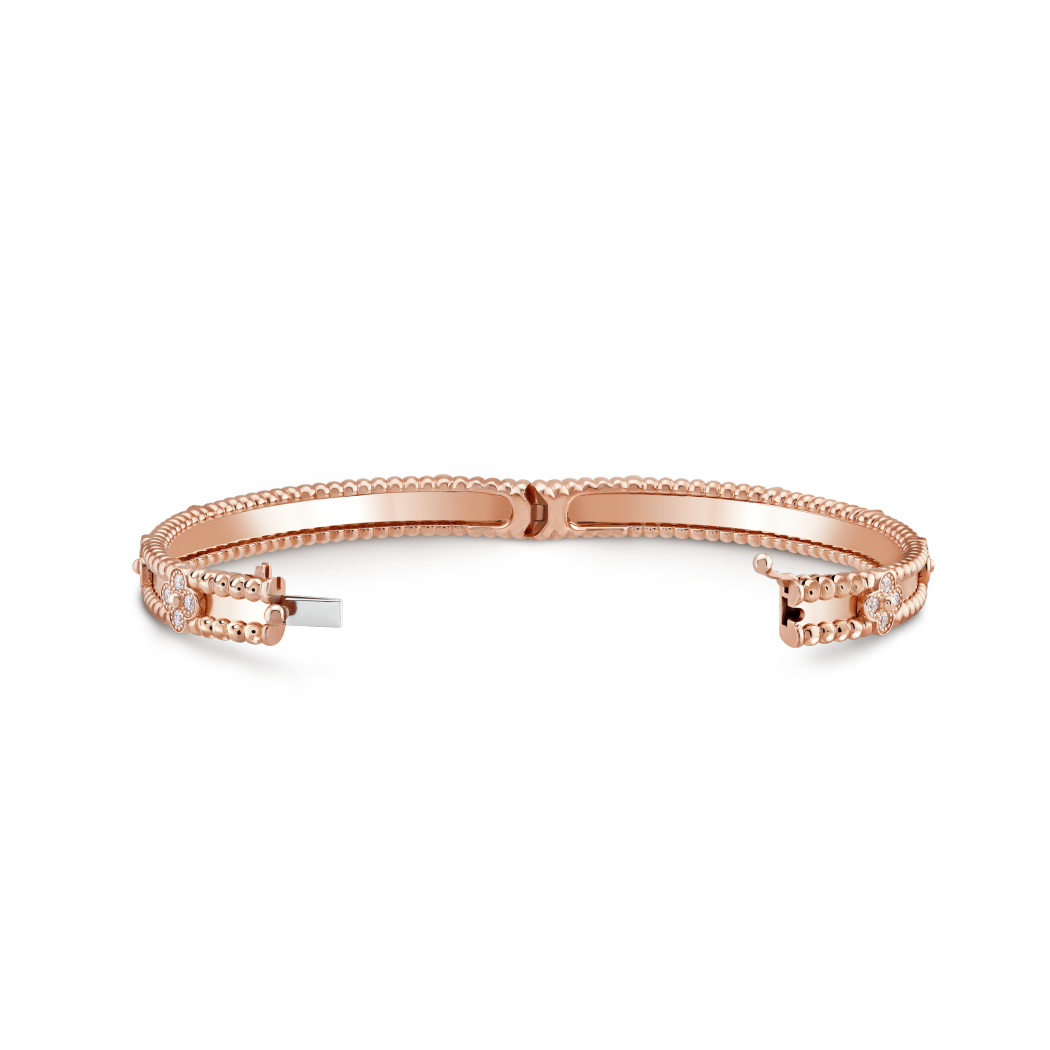 18K Gold Diamonds VCA Perlée Sweet Clovers Bracelet