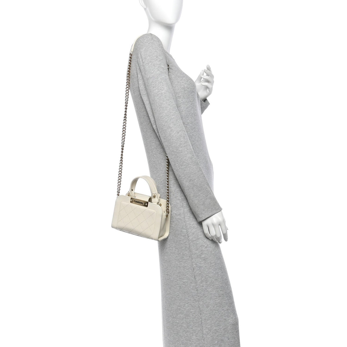 Chanel Grained Calfskin Stitched Mini Label Click Shopper Tote White 1985488