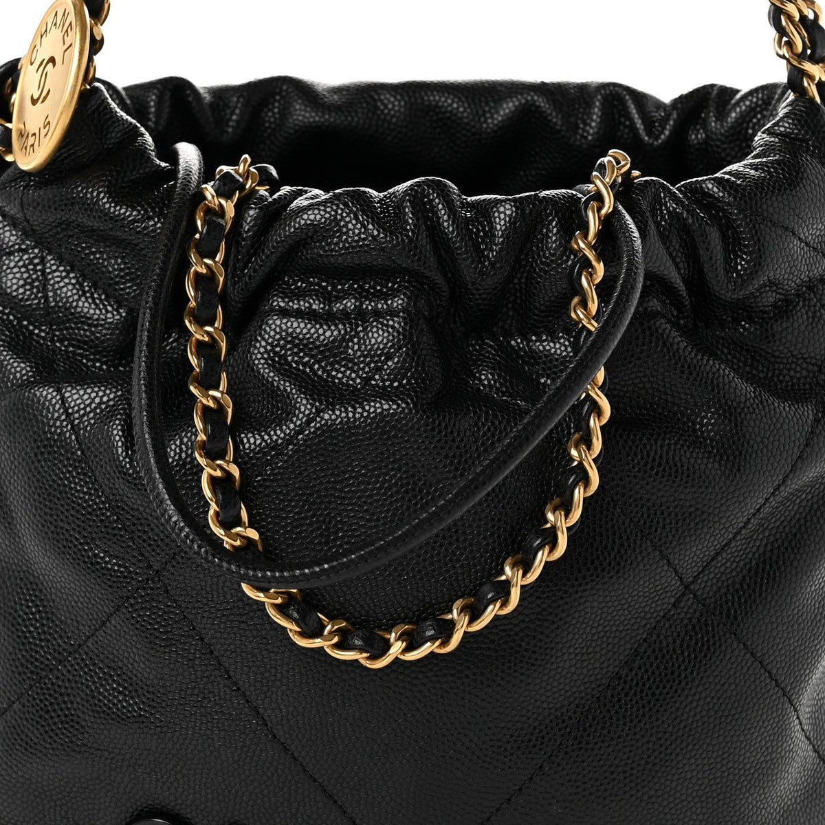 Chanel Shiny Caviar Quilted Monochrome Mini Chanel 22 Black
