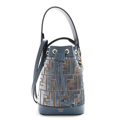 Fendi Vitello Grace Velluto FF Mini Mon Tresor Bucket Bag Dusty Blue Brown
