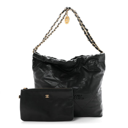 Chanel Shiny Caviar Quilted Monochrome Small 22 Shoulder Bag Black