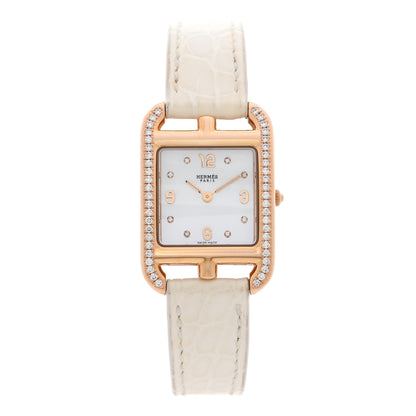 Hermes 18K Yellow Gold Alligator 23mm Cape Cod Quartz Watch Craie