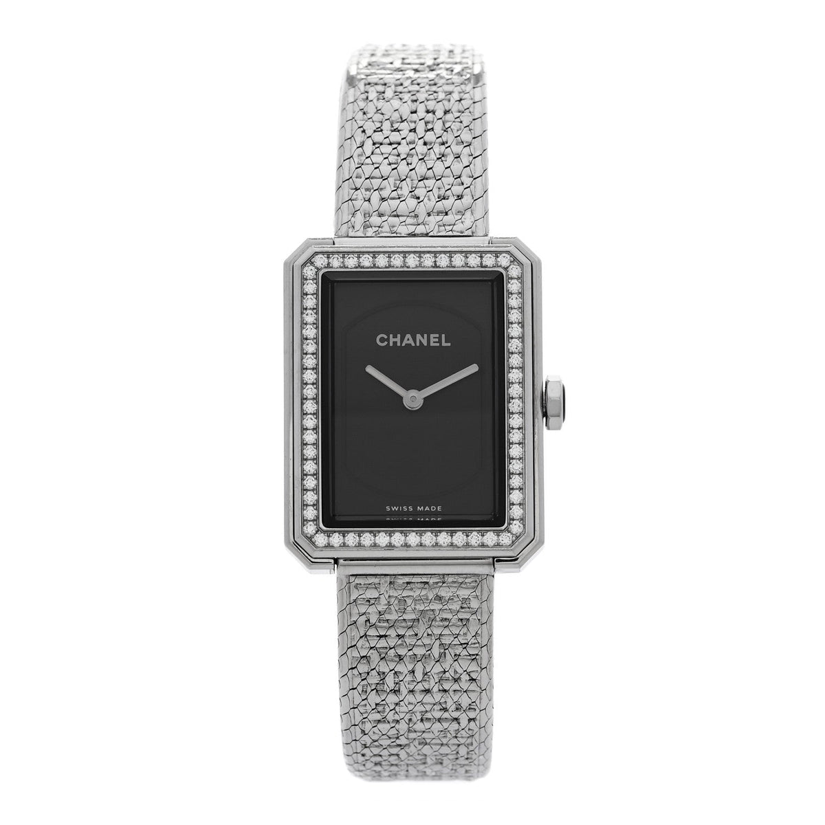 Chanel Stainless Steel Diamond 21mm Boy-Friend Tweed Watch Black