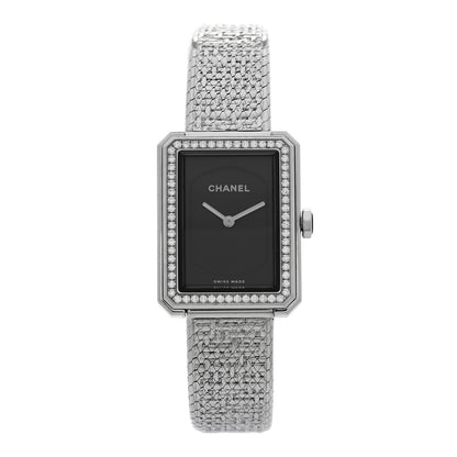 Chanel Stainless Steel Diamond 21mm Boy-Friend Tweed Watch Black
