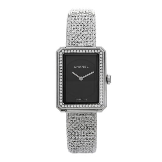 Chanel Stainless Steel Diamond 21mm Boy-Friend Tweed Watch Black