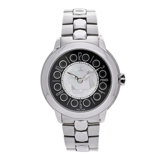Fendi Stainless Steel Mother of Pearl Topaz Spinel 38mm Ishine Watch Black