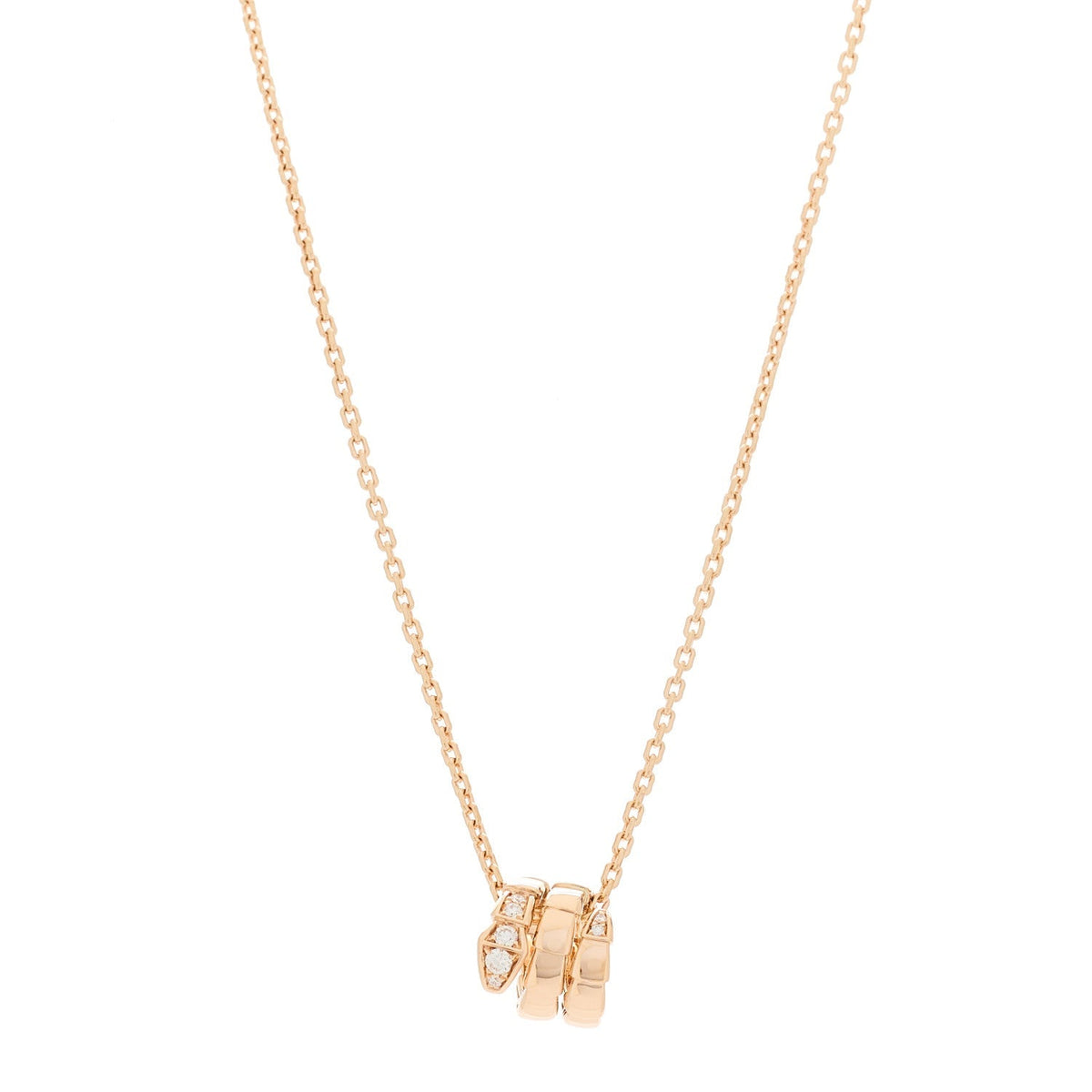 Bulgari 18K Rose Gold Diamond Serpenti Viper Demi Pave Pendant Necklace