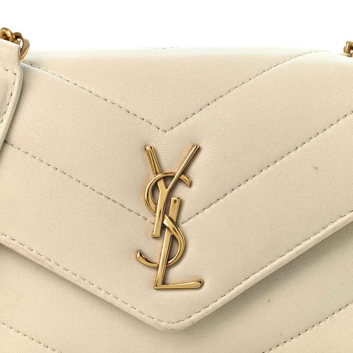 Saint Laurent Lambskin Chevron Quilted Mini LouLou Crema Soft