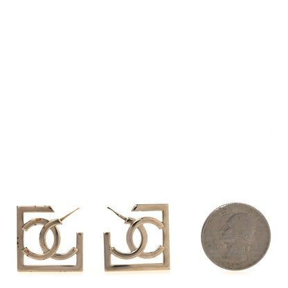 Chanel Metal Square Cutout CC Hoop Earrings Gold