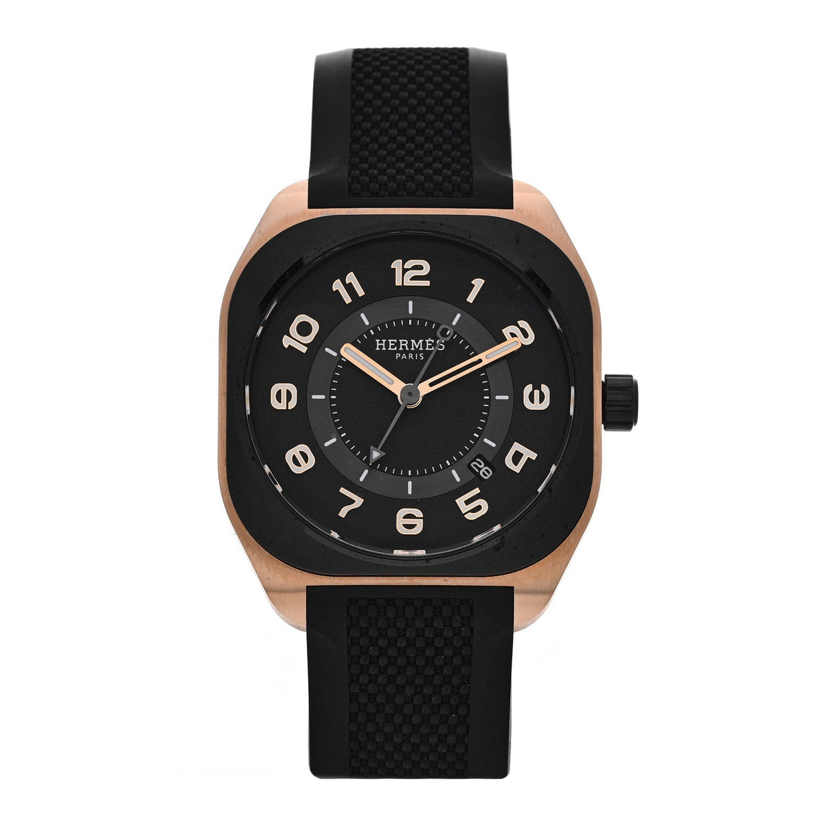 Hermes Titanium 18K Rose Gold Rubber 39mm H08 Automatic Watch Black