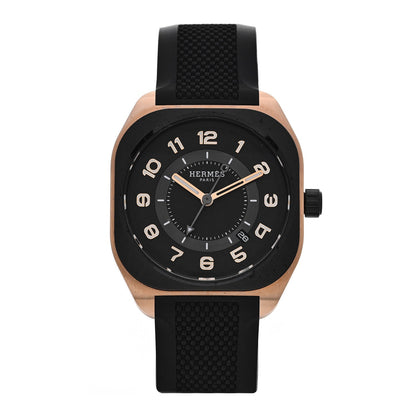 Hermes Titanium 18K Rose Gold Rubber 39mm H08 Automatic Watch Black
