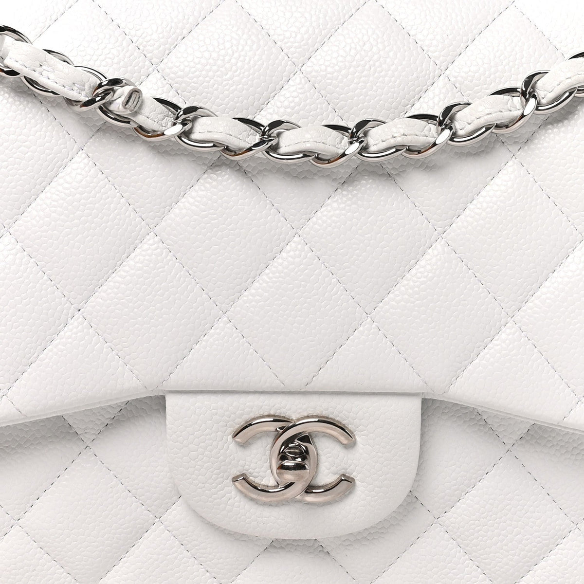Chanel Caviar Quilted Jumbo Double Flap White