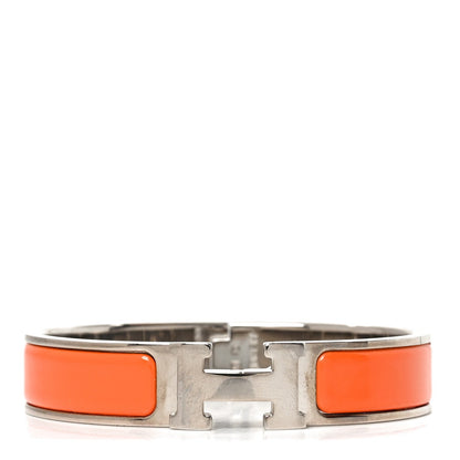 Hermes Enamel Palladium Narrow Clic Clac H Bracelet PM Orange