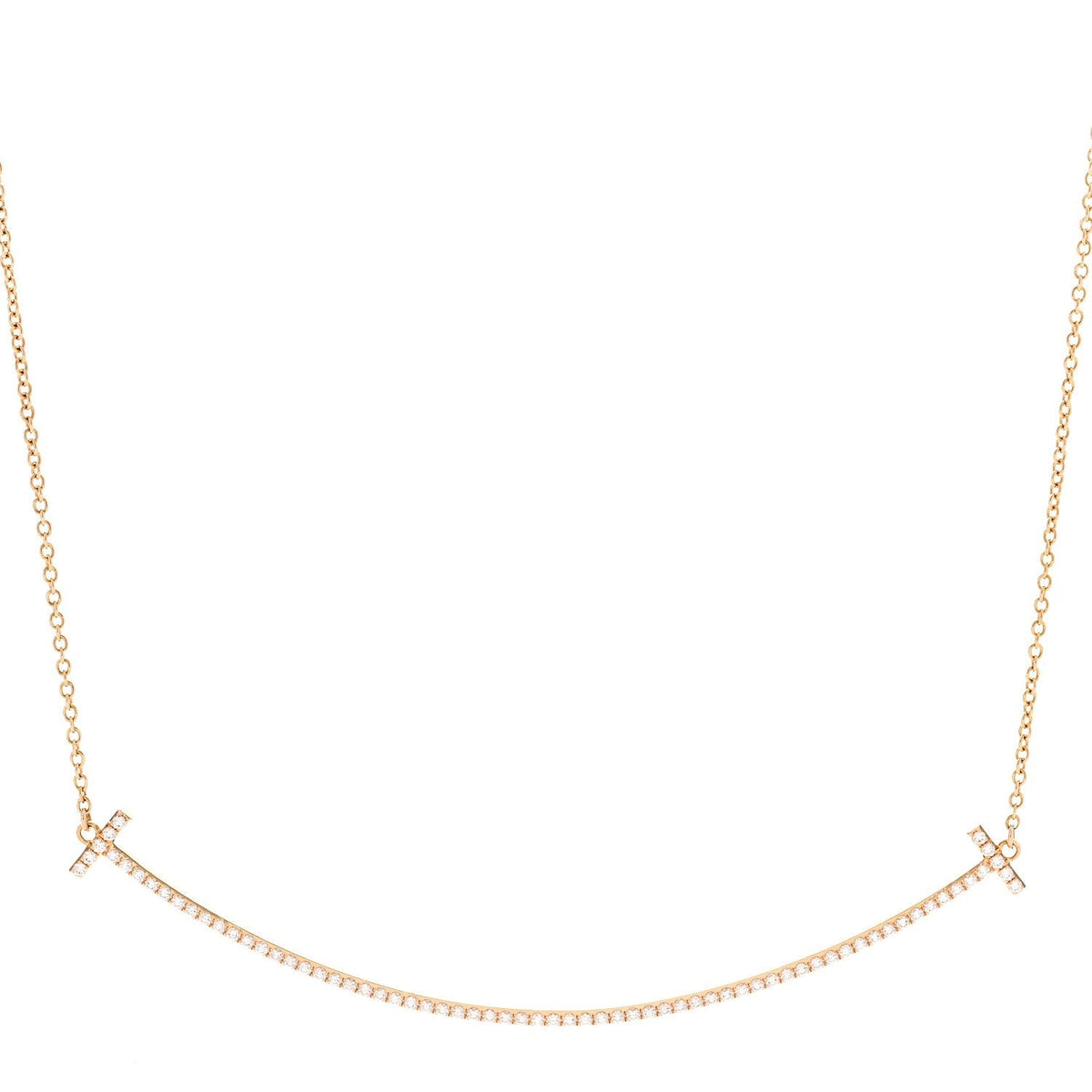 Tiffany 18K Rose Gold Diamond Large T Smile Pendant Necklace