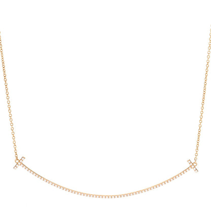 Tiffany 18K Rose Gold Diamond Large T Smile Pendant Necklace