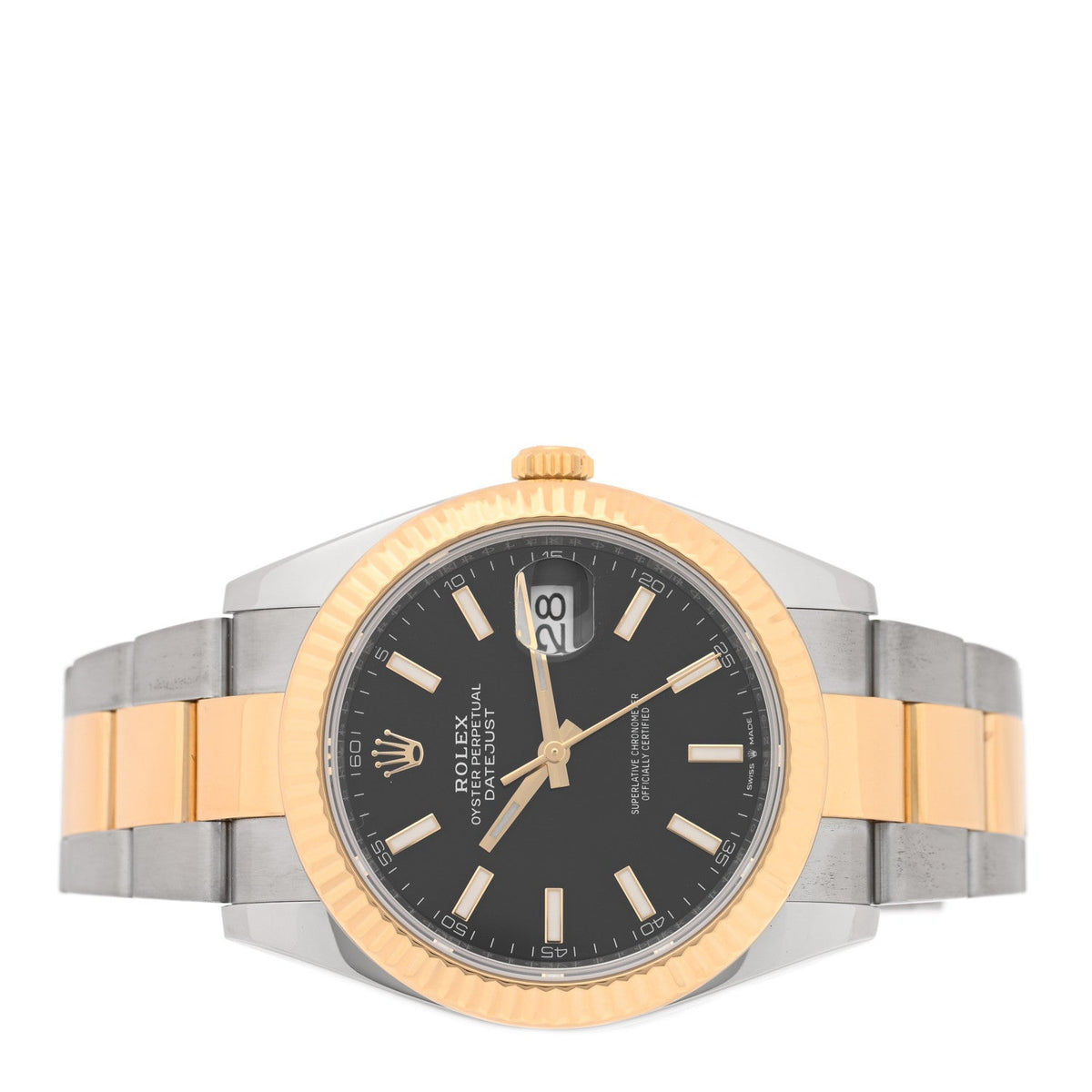 Rolex Stainless Steel 18K Yellow Gold 41mm Datejust Watch Black 126333