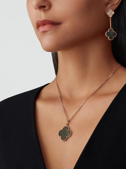 18K Yellow Gold Gray Mother of Pearl VCA Magic Alhambra Long Necklace