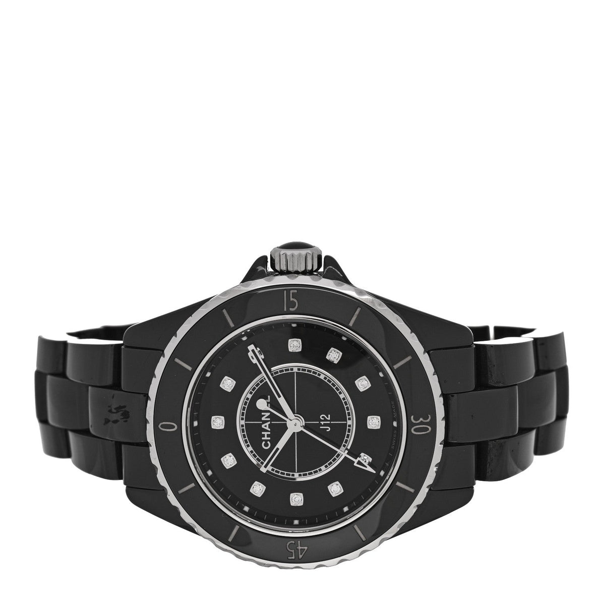Chanel Stainless Steel Ceramic Diamond 33mm J12 Quartz Watch Black