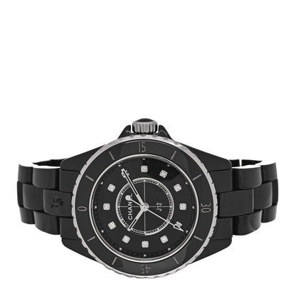 Chanel Stainless Steel Ceramic Diamond 33mm J12 Quartz Watch Black