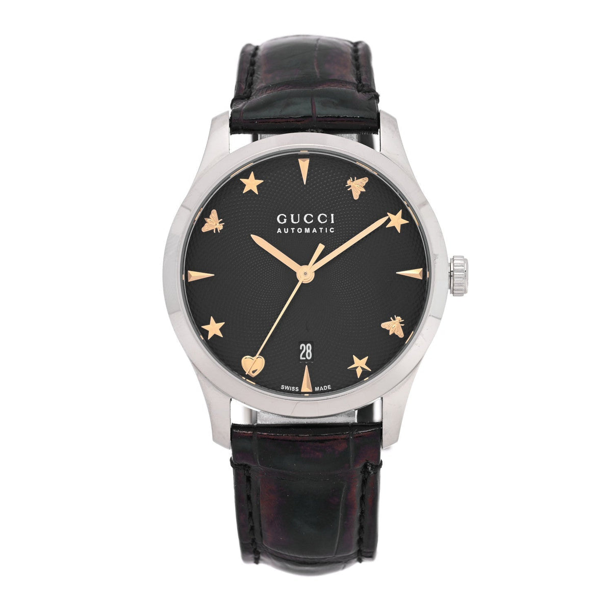 Gucci Stainless Steel Alligator 38mm G-Timeless Charm Watch Black