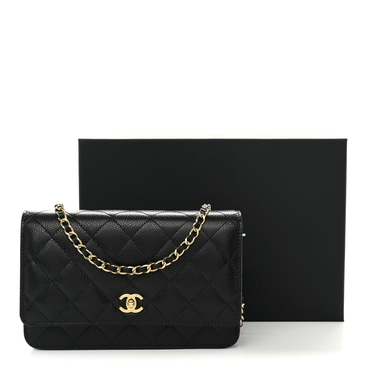 Chanel Caviar Quilted CC Turnlock Wallet On Chain WOC Black