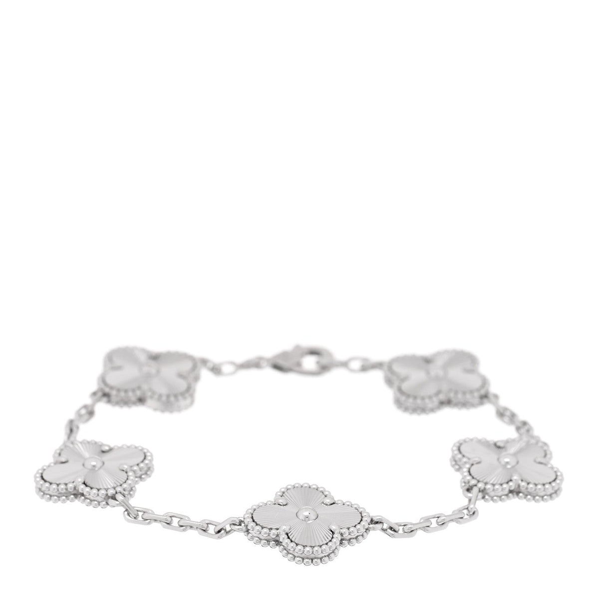 Van Cleef & Arpels 18K White Gold Guilloche Vintage Alhambra Bracelet