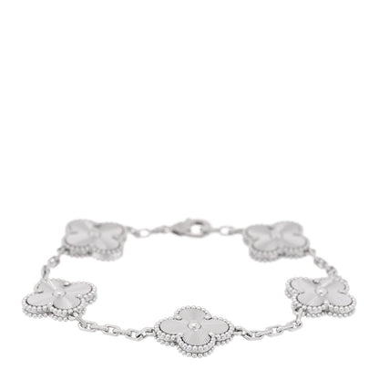 Van Cleef & Arpels 18K White Gold Guilloche Vintage Alhambra Bracelet