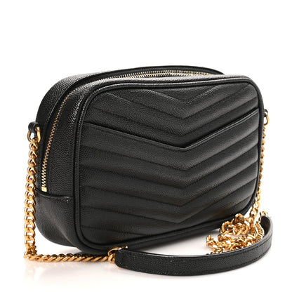 Saint Laurent Grain De Poudre Matelasse Monogram Mini Lou Camera Bag Black