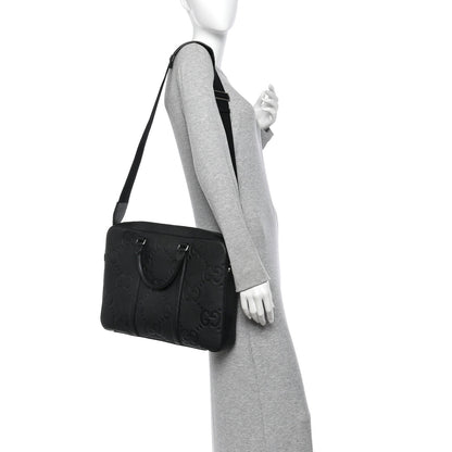 Gucci Piuma Calfskin Jumbo GG Embossed Briefcase Black